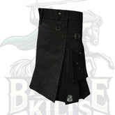 Men’s Black Denim Kilt with Silver Chain – Edgy Modern Style